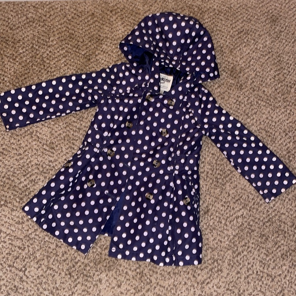 OshKosh Bgosh Navy blue and white poked dots NoRain Jacket Coat Medium 3T GirLs